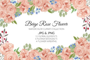 Beige Rose Flower Watercolor Clipart Set Guide