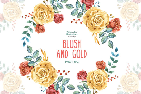 Elevating DIY Design with Watercolor Blush and Gold Roses Clipart