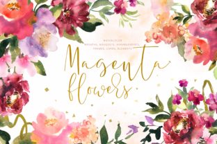Magenta Flowers: Wet Watercolor Floral Assets