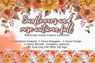 Sunflowers Rose Autumn Fall Watercolor Design Assets