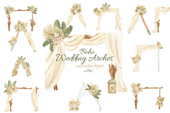 Watercolor Boho Wedding Arch Clipart: Elevating Ceremony Design with Digital Artistry