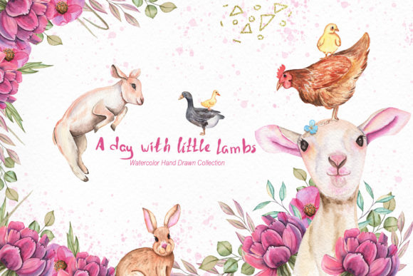 Watercolor Day with Little Lambs: Elevating Digital Design with High-Resolution Farmhouse Assets