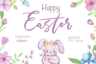 Watercolor Happy Easter Clipart for Spring Design