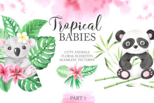 Watercolor Tropical Babies Set 1: Digital Art Assets
