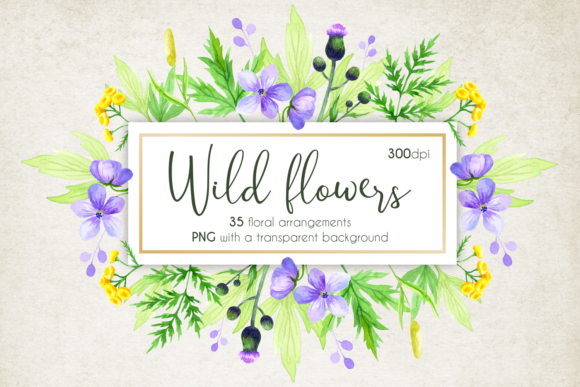 Wild Flowers Watercolor Frames for Creative Projects