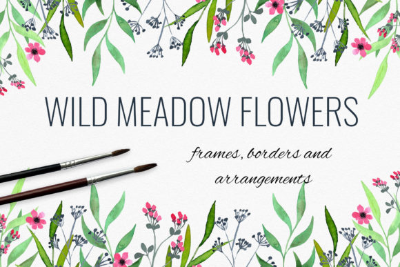 Wild Meadow Flowers Frames, Borders: Elevating Summer Designs with Watercolor Botanicals